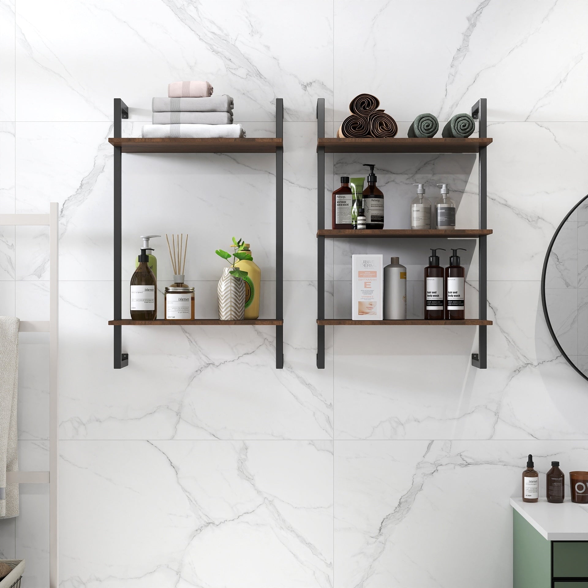 3 Tier And 2 Tier Bathroom Shelves Metal Wood Hanging Storage Bookshelf