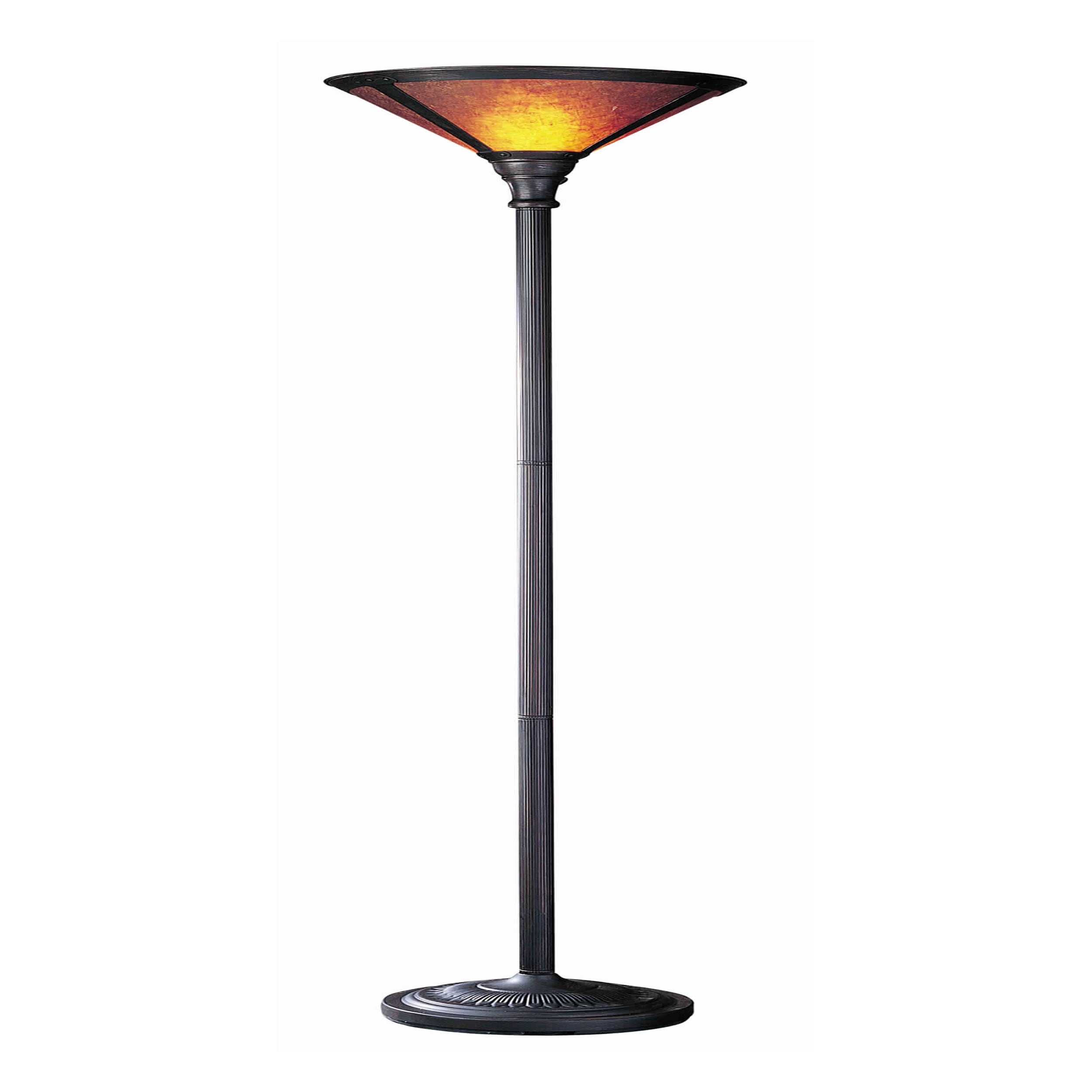 3 Way Metal Body Torchiere Lamp With Conical Mica Shade Bronze