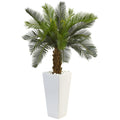 Nearly Natural 3 Foot Cycas Tree In White Tower Planter