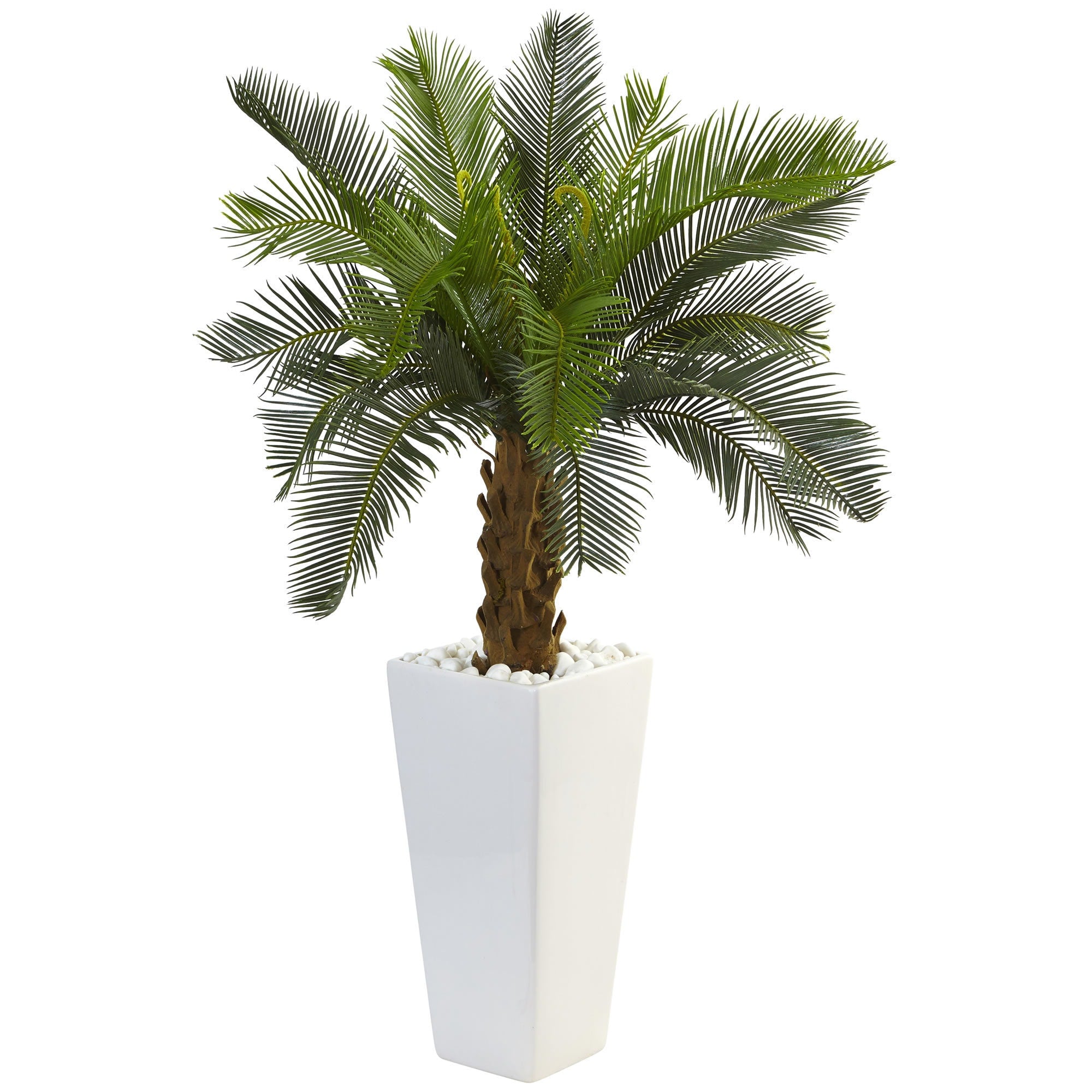 Nearly Natural 3 Foot Cycas Tree In White Tower Planter