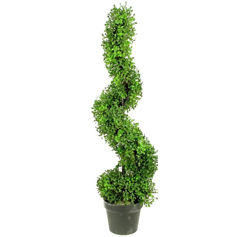 3 Foot Faux Boxwood Leaves Spiral Topiary Plant Tree In Plastic Pot