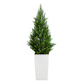 3 Ft Uv Resistant Artificial Cedar Tree In White Tower Planter