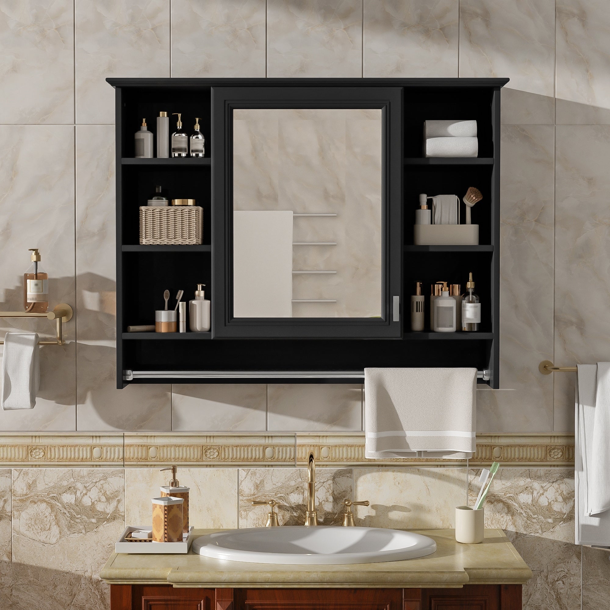 3 In 1 Bathroom Mirror Cabinet 36 Inch Wall Mounted Medicine Cabinet With Adjustable Shelf Soft Close Door