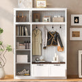 3 In 1 Hall Tree With Overhead Storage And Adjustable Side Shelves