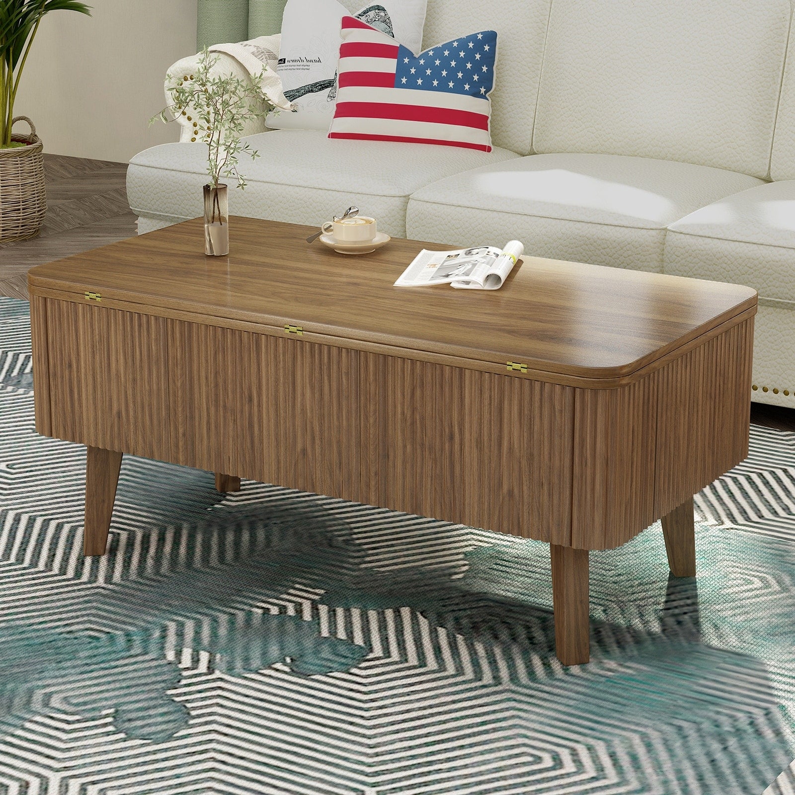3 In 1 Lift Top Coffee Table Fluted Convertible Coffee Tables Converts To Dining Tables