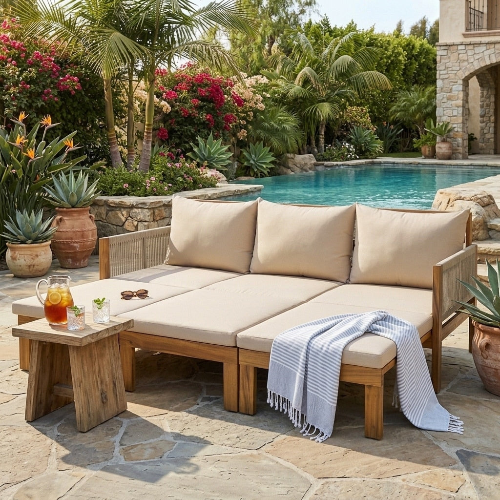 3 In 1 Outdoor Daybed Patio Sofa With Pull Out Sleeper By Leisure Zone