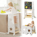 3 In 1 Toddler Kitchen Step Stool Foldable Learning Standing Tower With Blackboard Wooden Kitchen Stool Helper For Kids