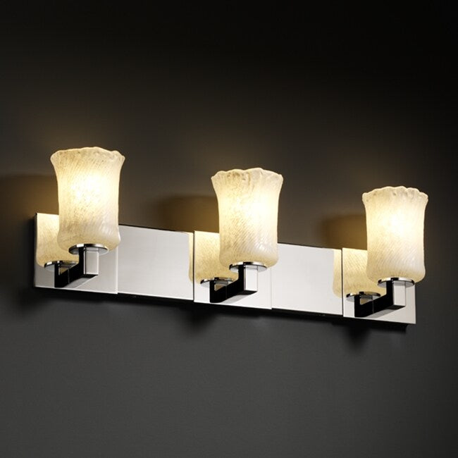 Justice Design Group Veneto Luce Modular 3 Light Polished Chrome Bath Bar Whitewash Cylinder Rippled Rim Shade