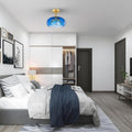 3 Light Bulbs Light Brass Glass Kitchen Lights Blue Flush Mount Light N A