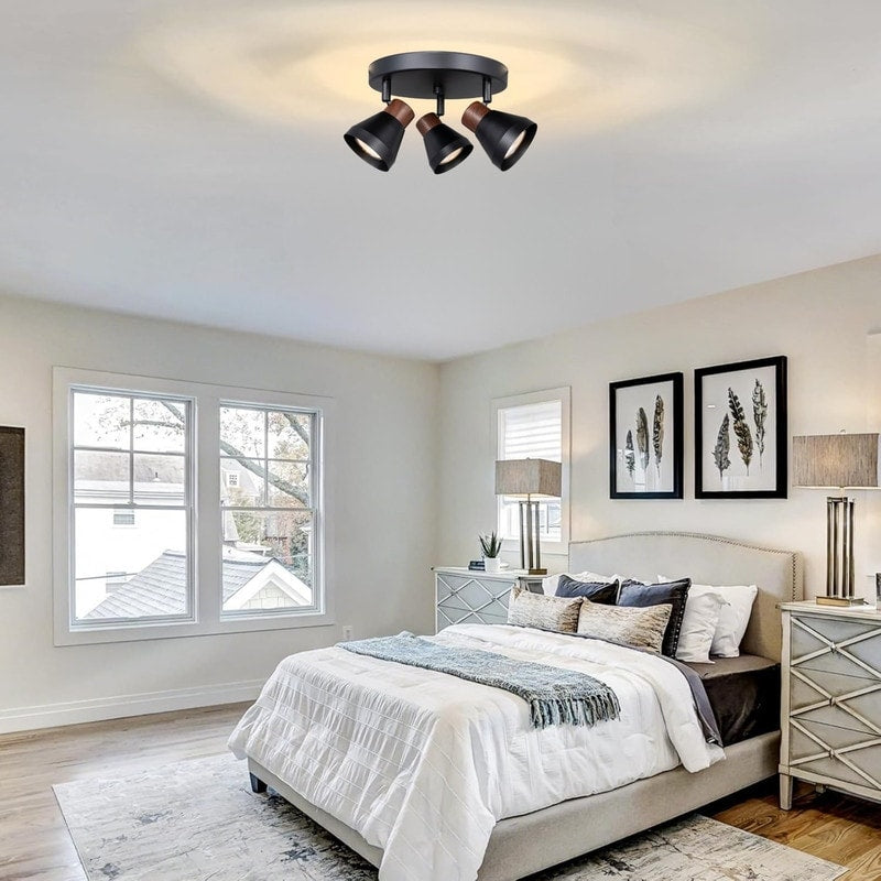 3 Light Flush Mount Light Metal Round Spot Light Matte Black Bulb Light Ceiling N A