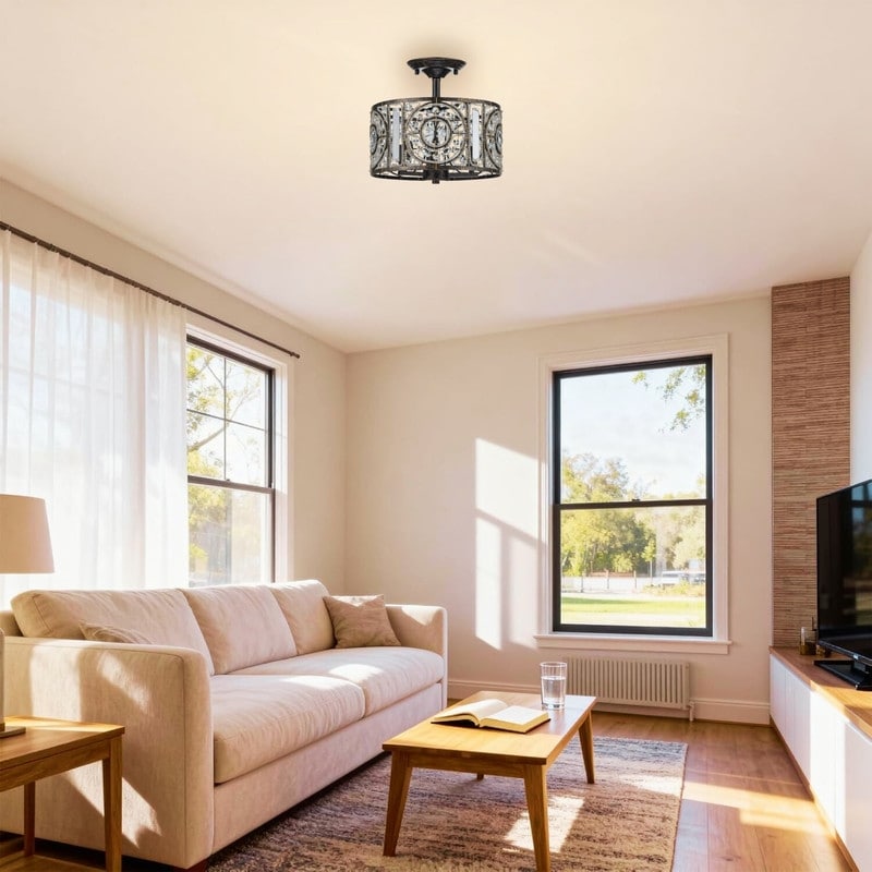 3 Lightceiling Light Metal Bedroom Light Black With Antique Gold Brush Crystal Lights N A