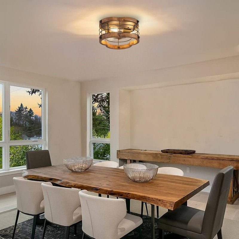 3 Lights On A Ceiling Metal Wood Kitchen Light Brown Flush Mount Light N A