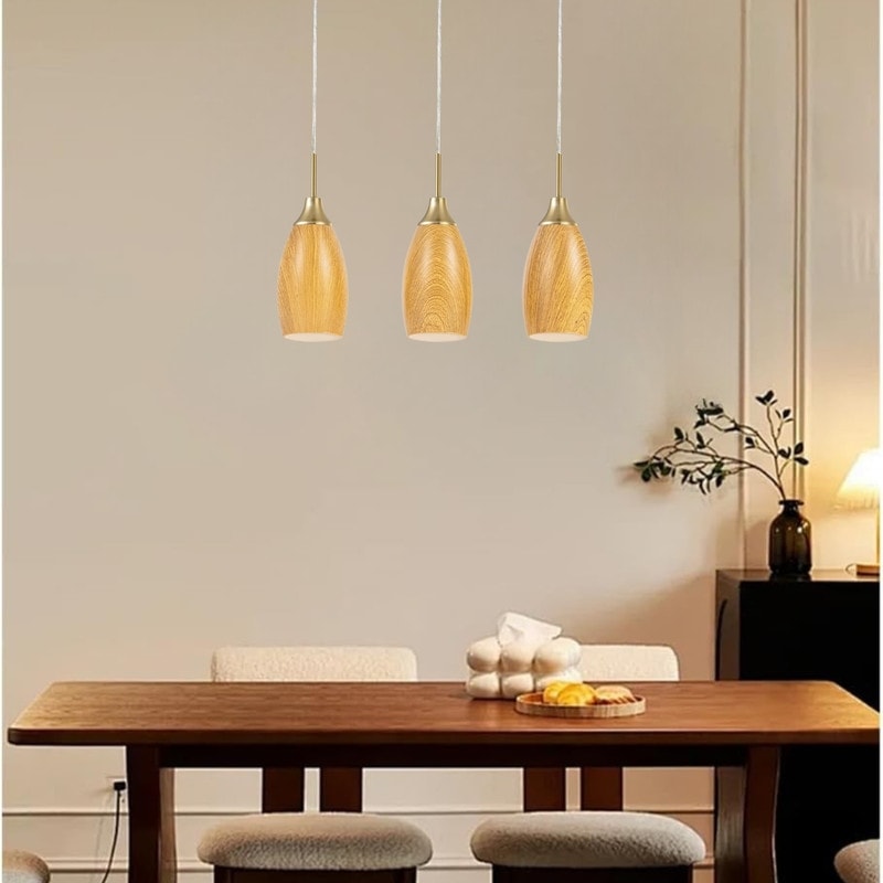 3 Pack Bulbs Light Metal Wood Glass Light Fixture Gold Wood Pendant Light N A