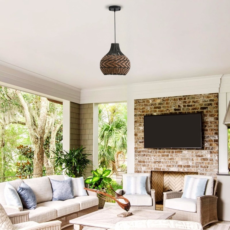3 Pack Kitchen Light Metal Rattan Hanging Lamp Black Brown Chandelier Light N A