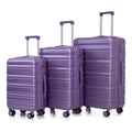 3 Pcs Set In Abs Spinner Wheel Luggage Carry On Suitcase Matching Color Combination Lock Purple