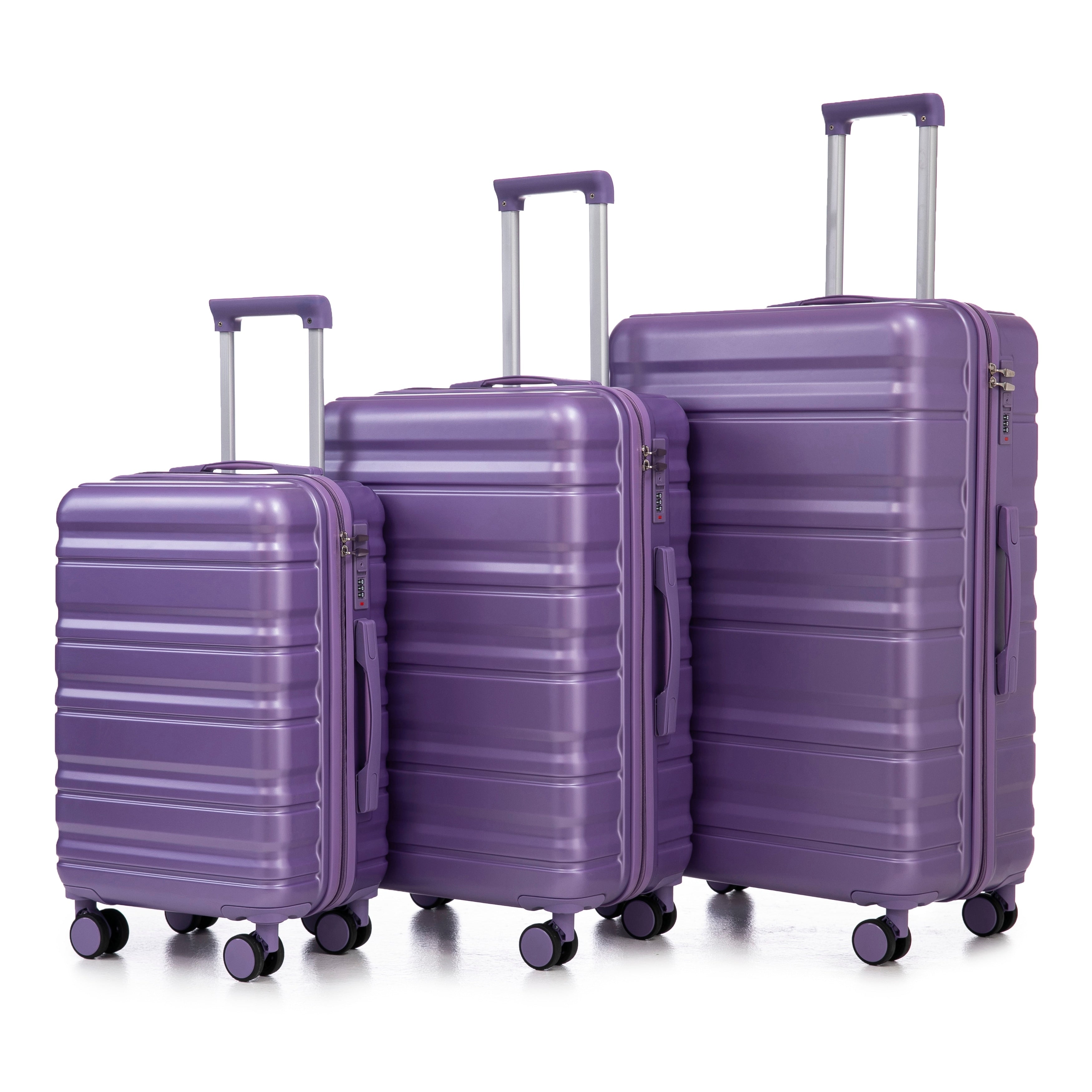 3 Pcs Set In Abs Spinner Wheel Luggage Carry On Suitcase Matching Color Combination Lock Purple
