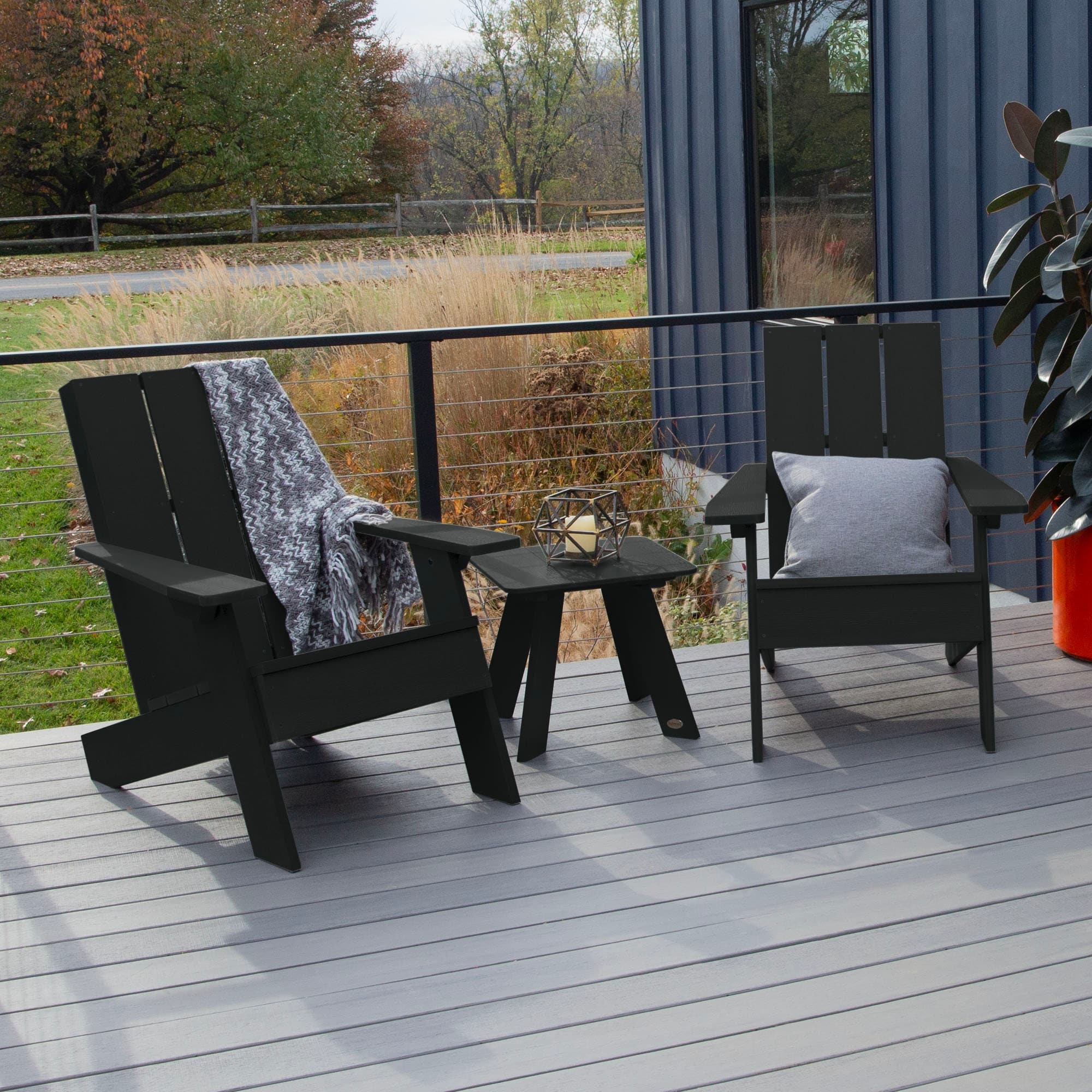2 Barcelona Modern Adirondack Chairs With 1 Barcelona Modern Side Table