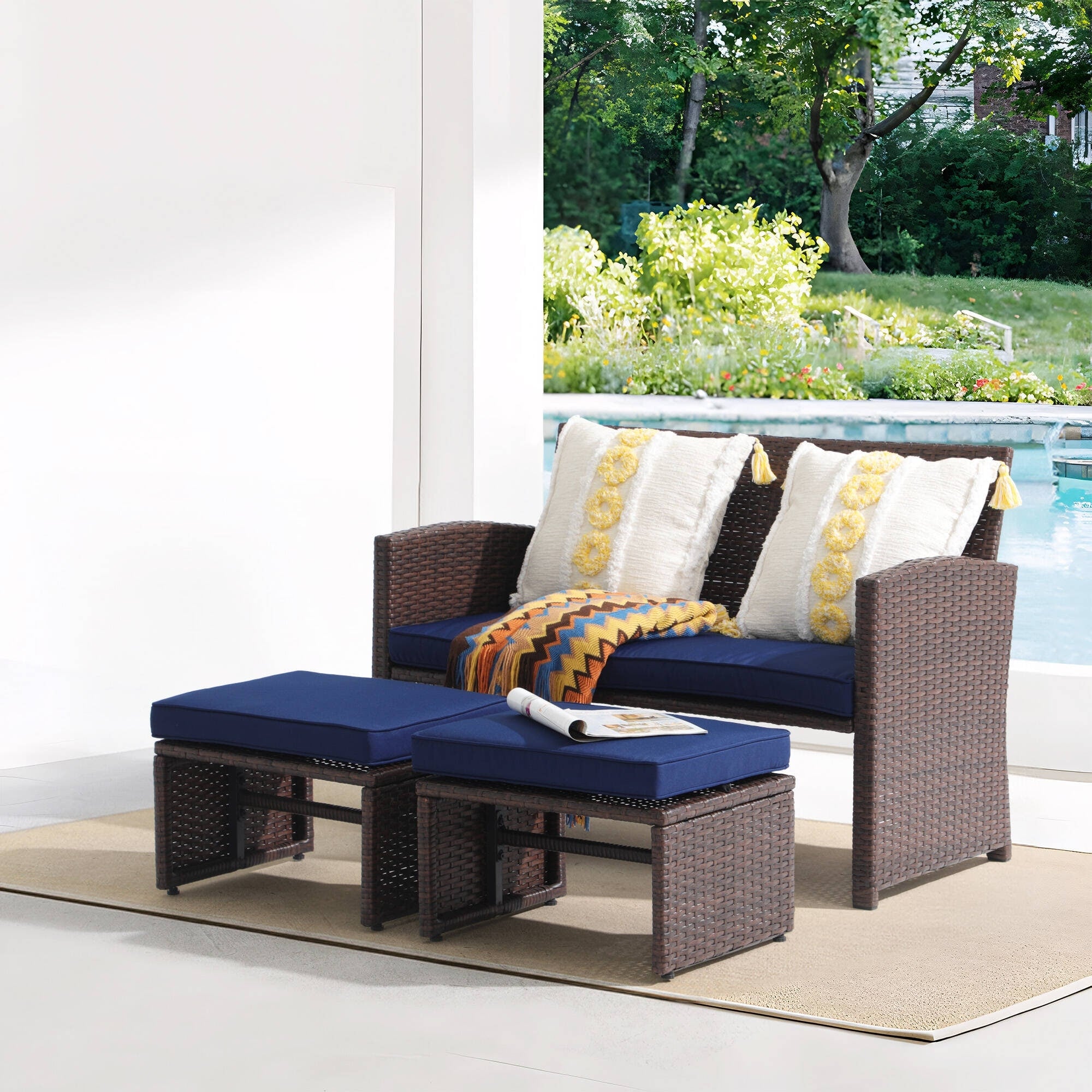 3 Piece Outdoor Rattan Sofa Set With Cushions