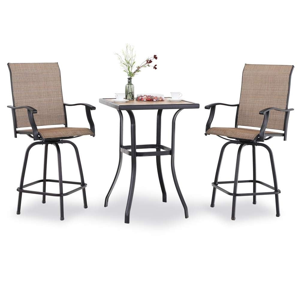 3 Pc Swivel Bar Stools Set Bar Height Bistro Sets Outdoor