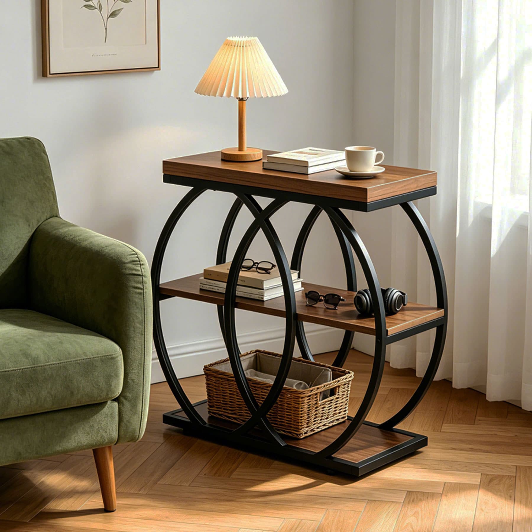 3 Tier End Table With Storage Shelves For Living Room Bedroom