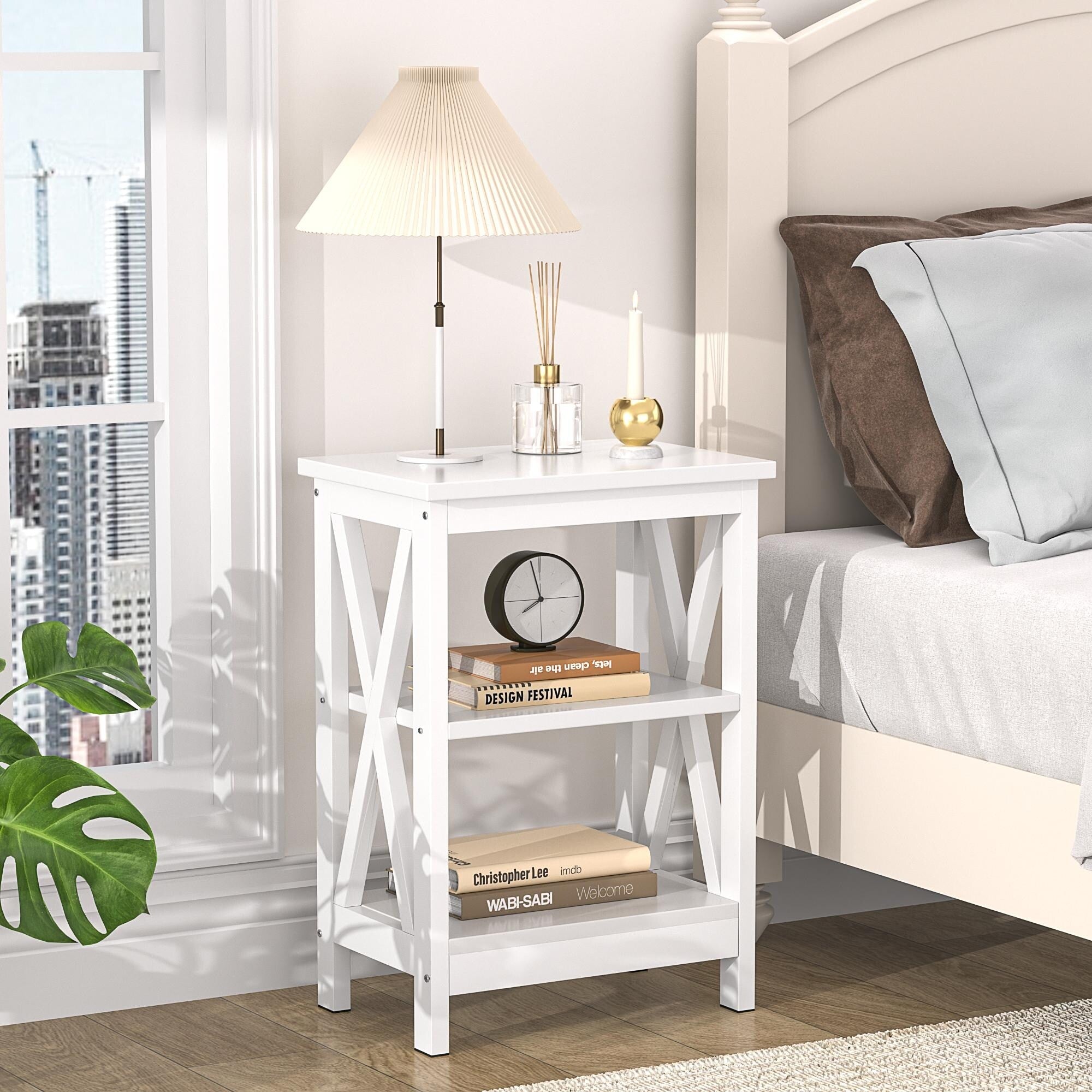 Vecelo 3 Tier X Base End Table 15.7L X 11.8W X 24.2H