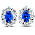 3.10 Ct Blue Sapphire Diamond Halo Studs 14K White Gold Lab Grown