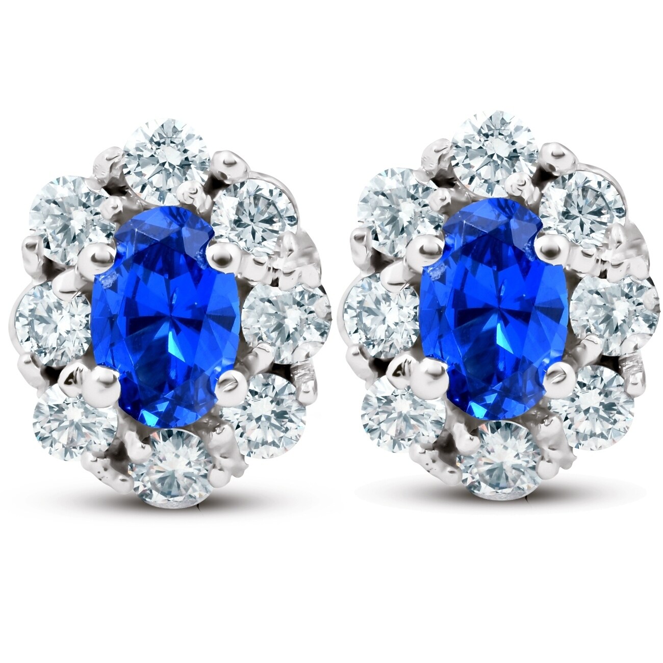 3.10 Ct Blue Sapphire Diamond Halo Studs 14K White Gold Lab Grown