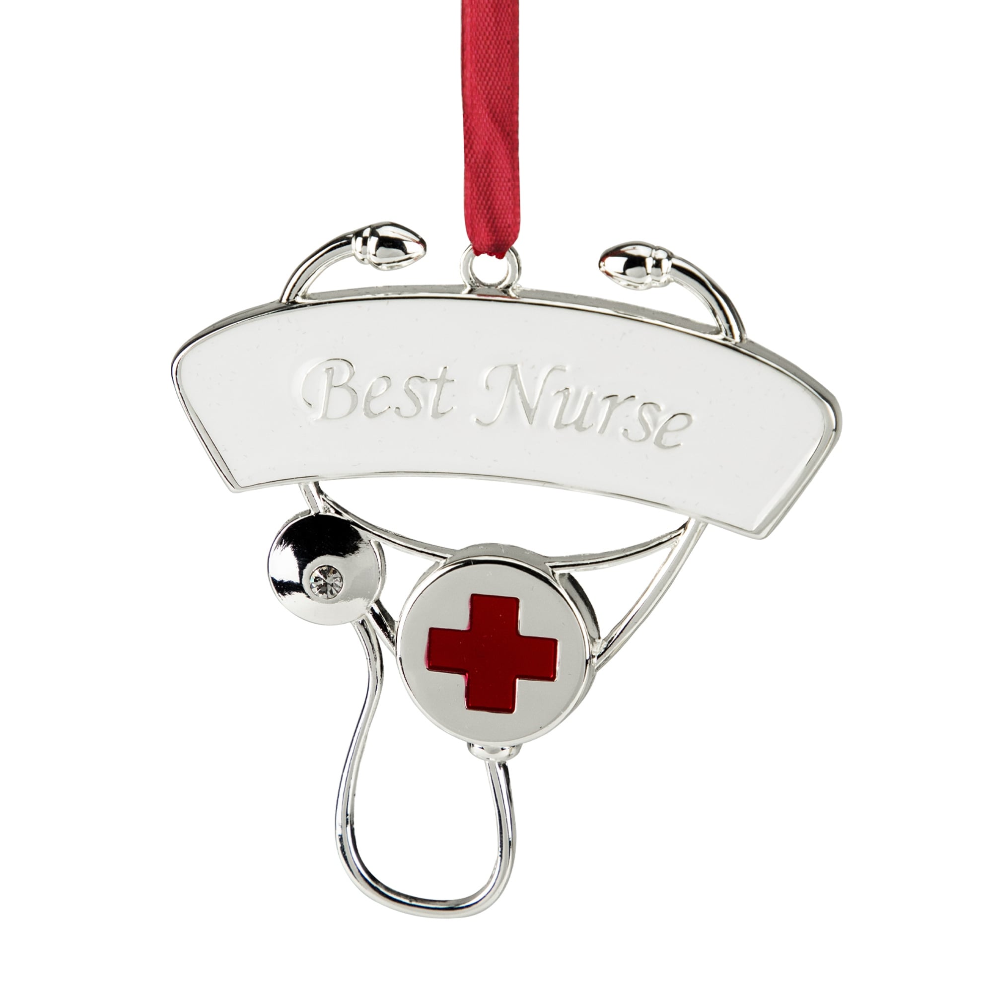 3.25 Silver Plated Best Nurse Stethoscope Christmas Ornament With European Crystal