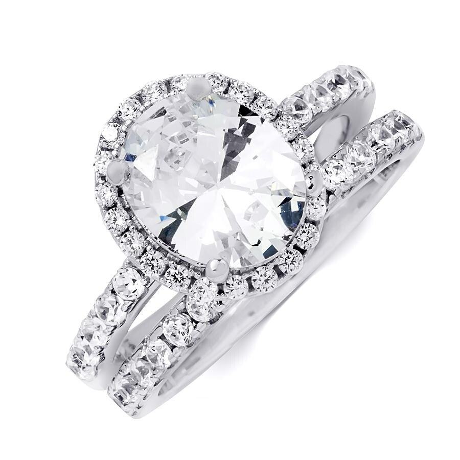 3.5 Carat Wedding Band Engagement Ring Set Oval Cut Sterling Silver