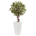 Nearly Natural 3.5 Foot Olive Tree Silk Plant In White Tower Planter