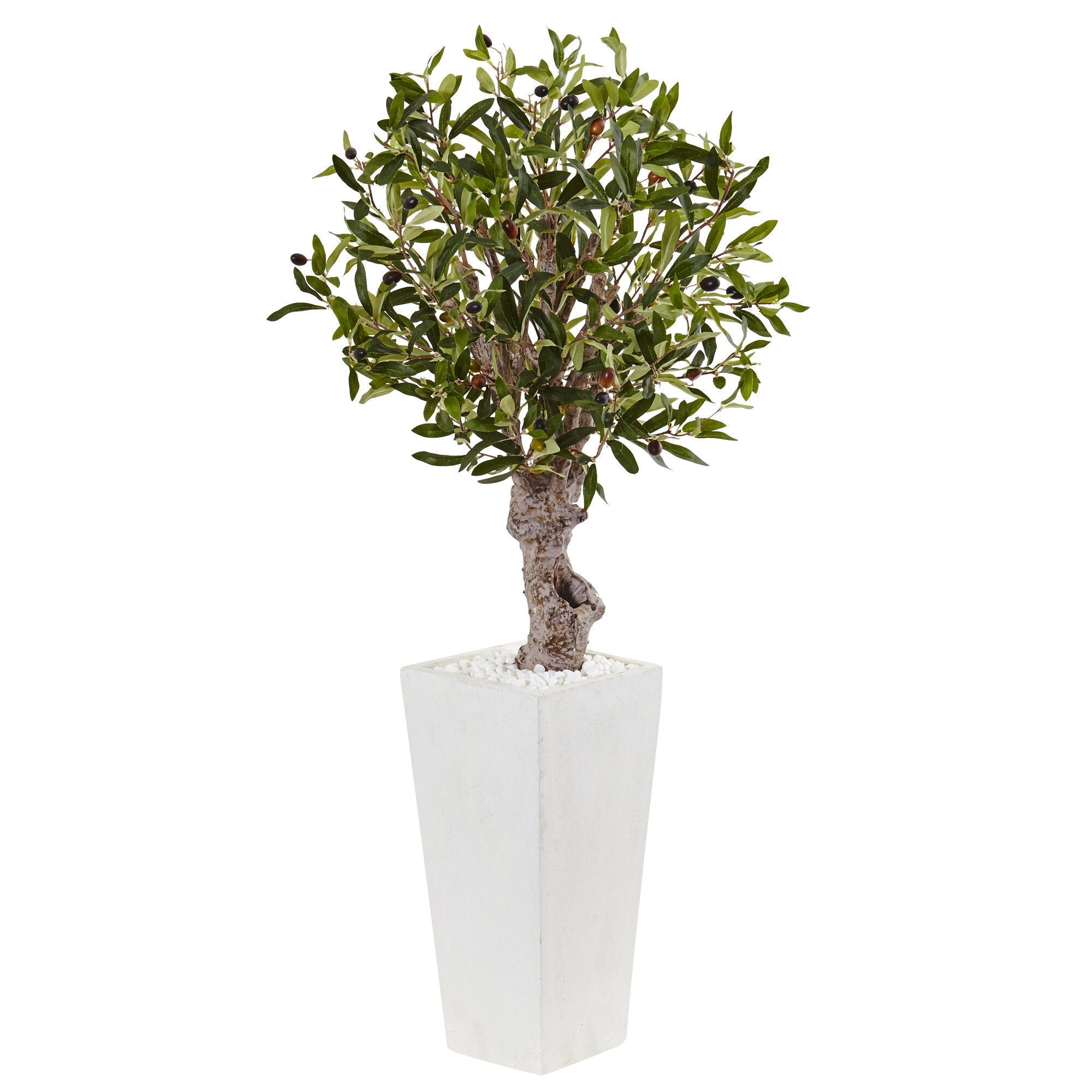 Nearly Natural 3.5 Foot Olive Tree Silk Plant In White Tower Planter