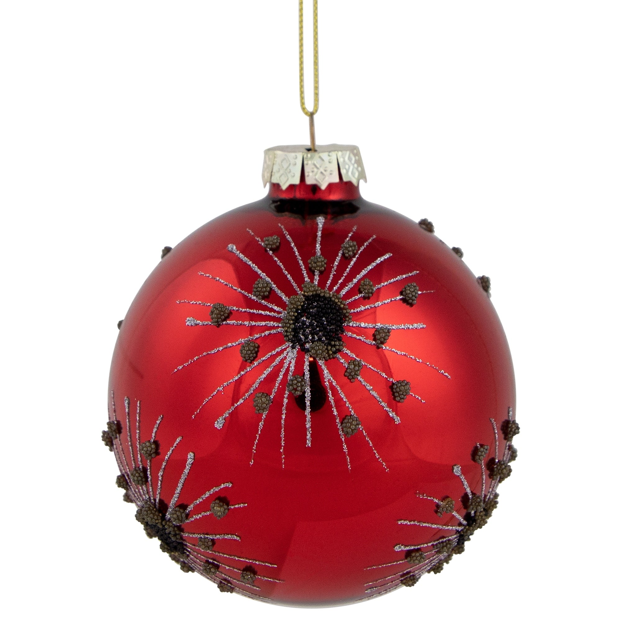 8 Red Glass Ball With Snowflakes Christmas Ornament N A