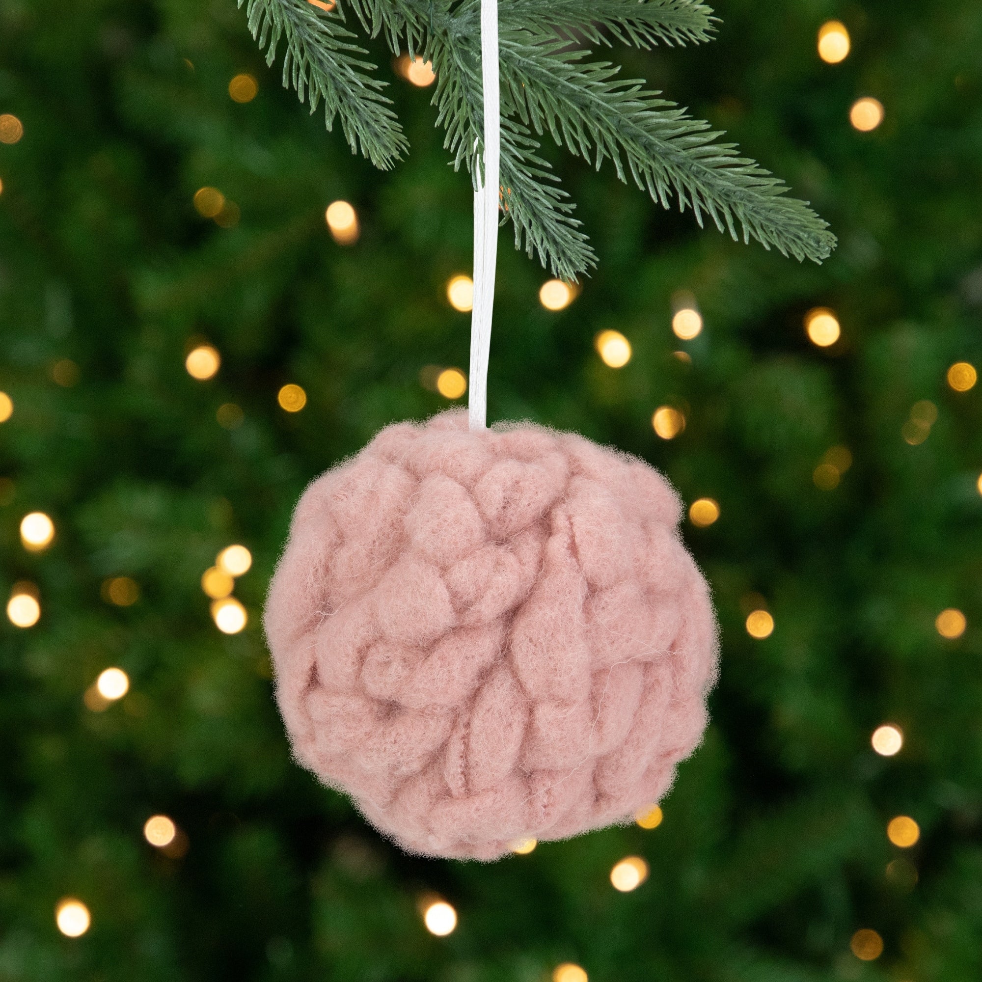 3.75 Pink Woven Yarn Ball Hanging Christmas Ornament