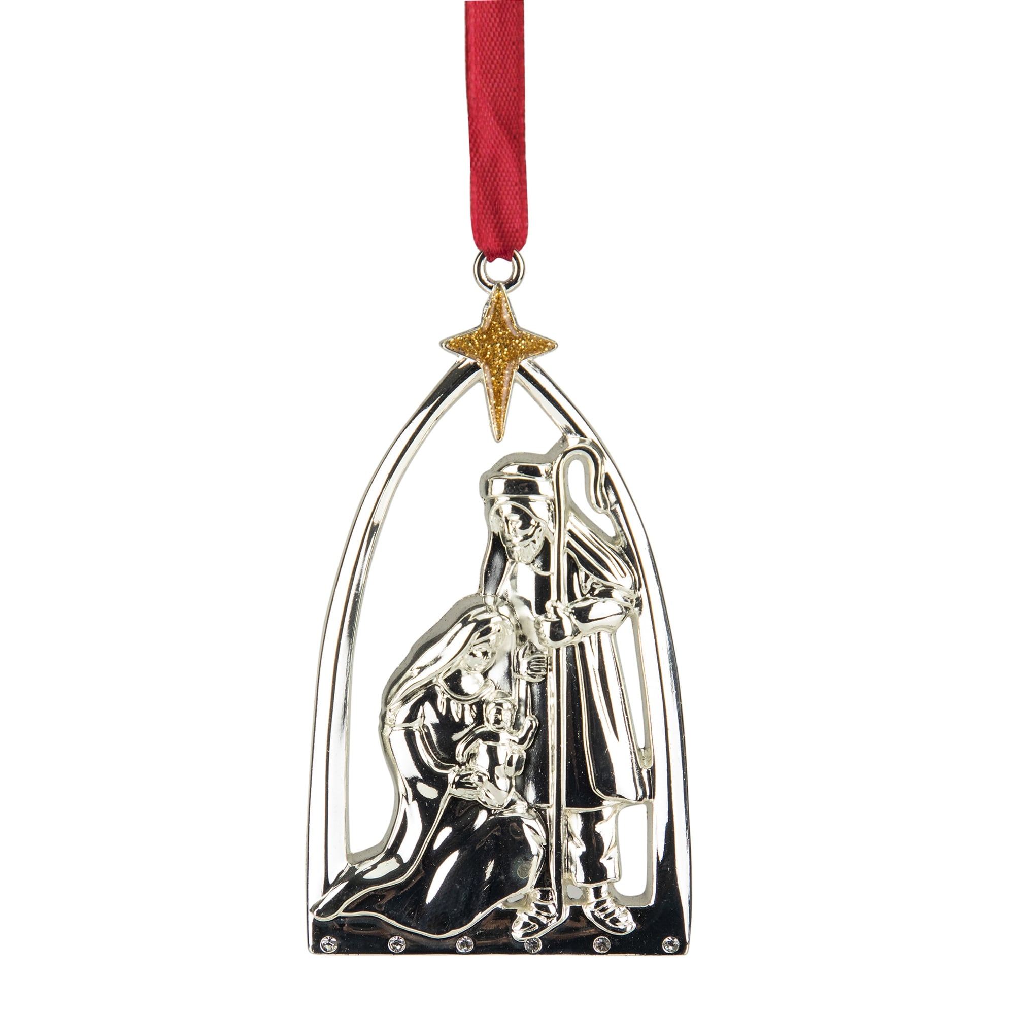 3.75 Regal Shiny Silver Plated Nativity Scene Ornament With European Crystals