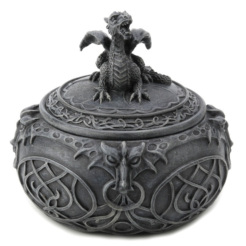 3.94 In L Dragon Globular Trinket Box Poly Resin