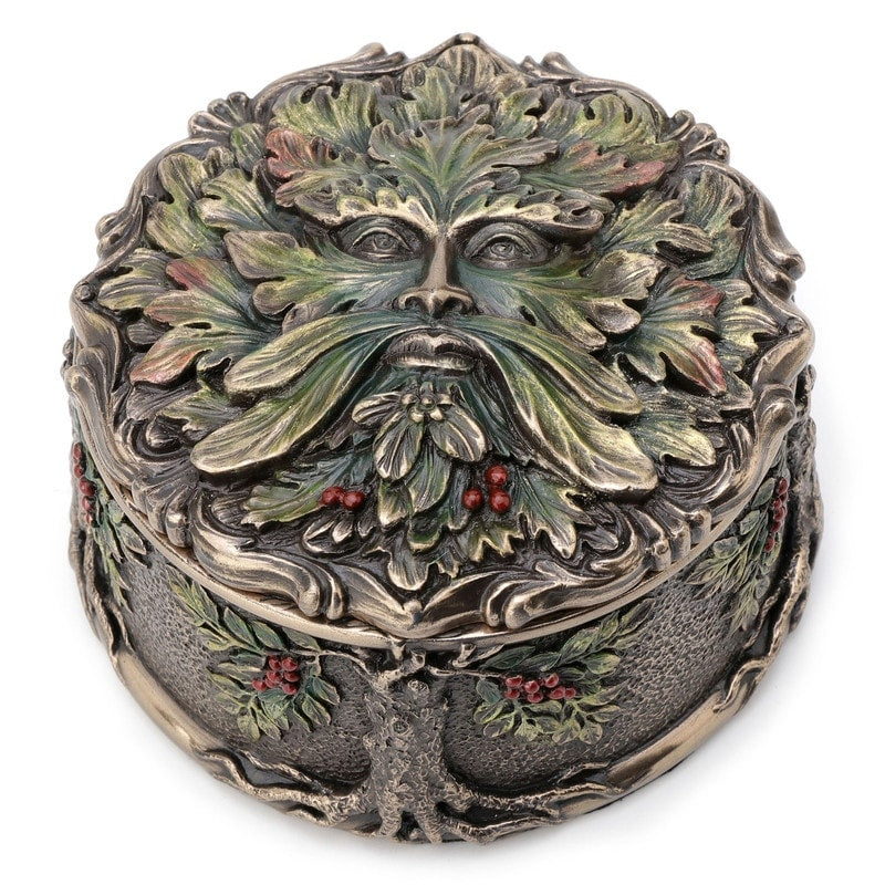 3.94 In L Green Man Berry Trinket Box Poly Resin