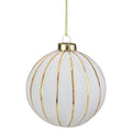 3.9 White And Gold Striped Glass Christmas Ball Ornament