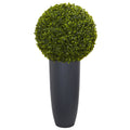 30 Boxwood Artificial Topiary Plant In Gray Cylinder Planter Indoor Outdoor