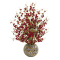 30 Cherry Blossom Artificial Arrangement In Stoneware Vase With Gold Trimming