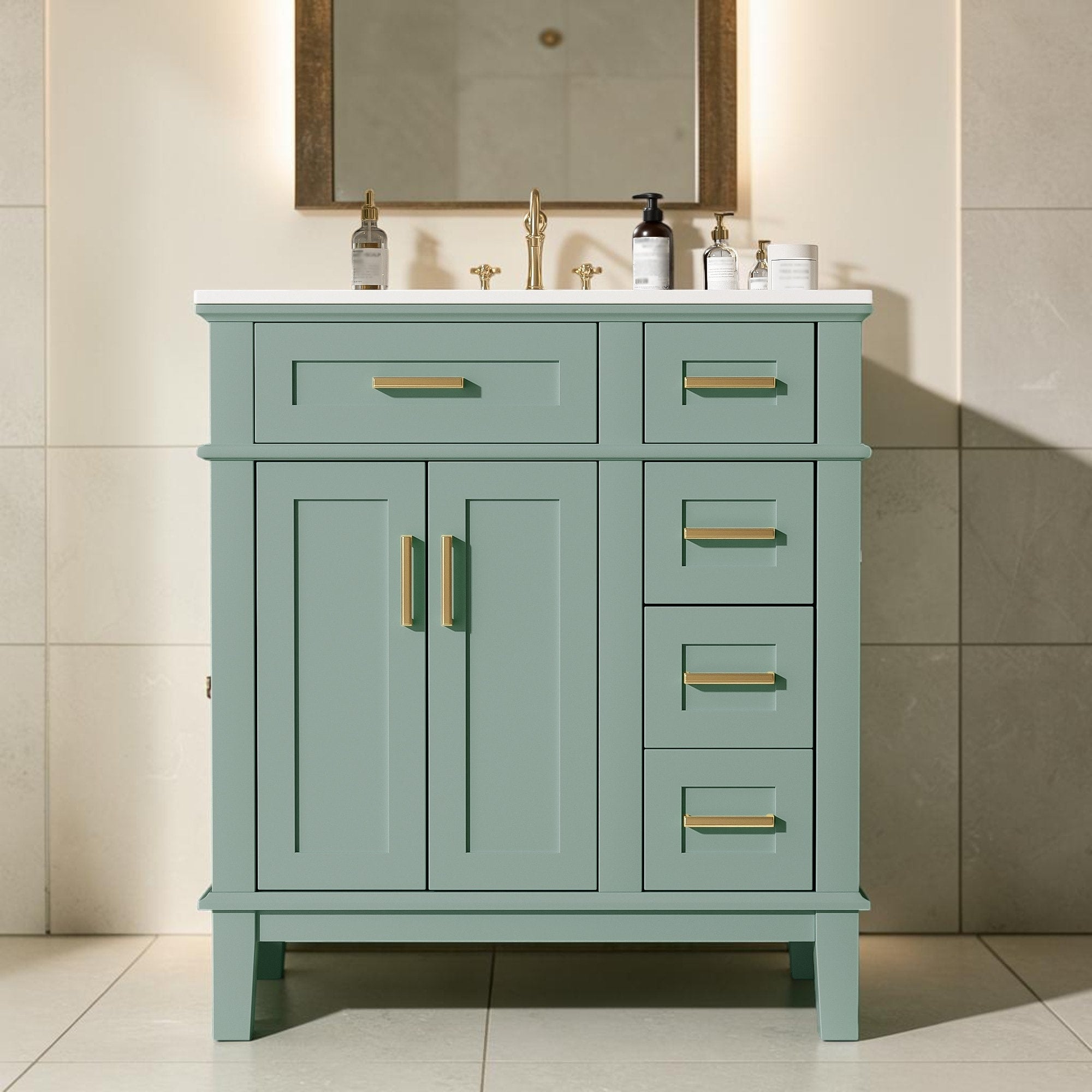 30 Inch Bathroom Vanity With Ceramic Sink Freestanding Storage Cabinet With Soft Close Doors And Drawers