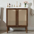 30 Inch Bathroom Vanity With Handwoven Bamboo Doors Ceramic Sink Soft Close Freestanding Mdf Cabinet