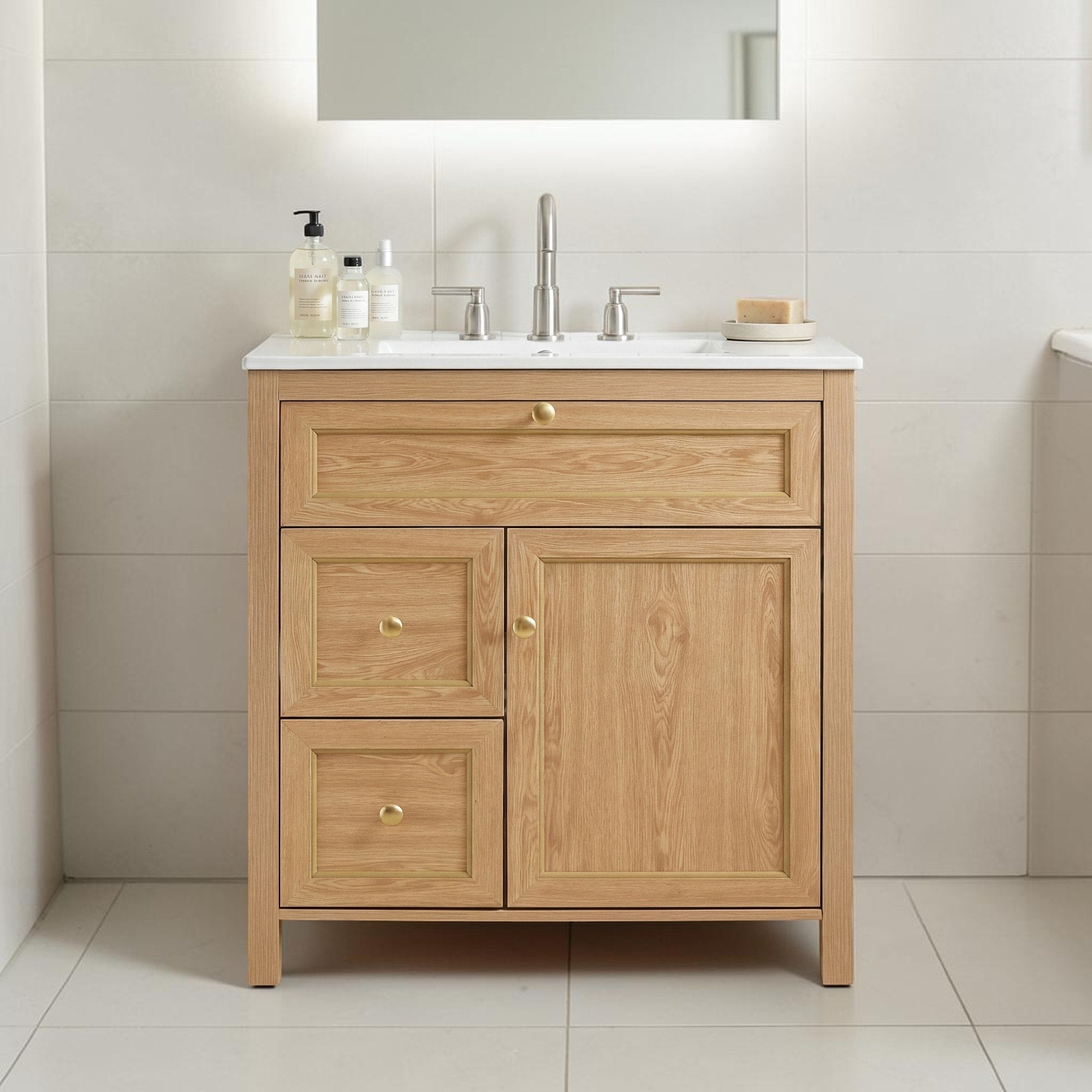 30 Inch Bathroom Vanity With Sink Freestanding Wood Cabinet Soft Close Drawers And Door Storage
