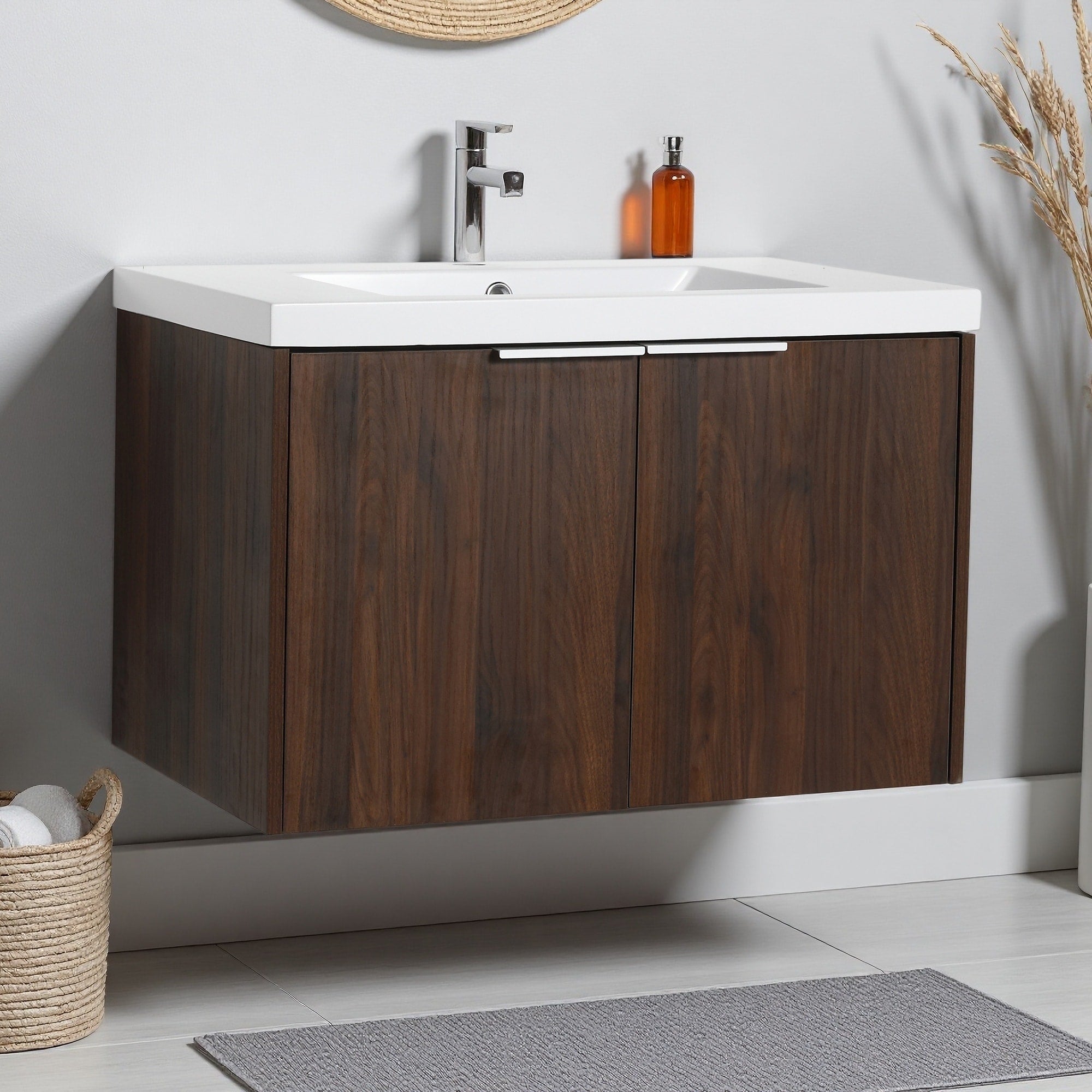 30 Inch Floating Bathroom Vanity With Soft Close Doors Resin Sink For Small Bathrooms Eco Friendly Ample Storage