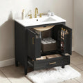 30 Inch Fluted Design Bathroom Vanity Ceramic Sink Soft Close Storage Solid Wood Legs