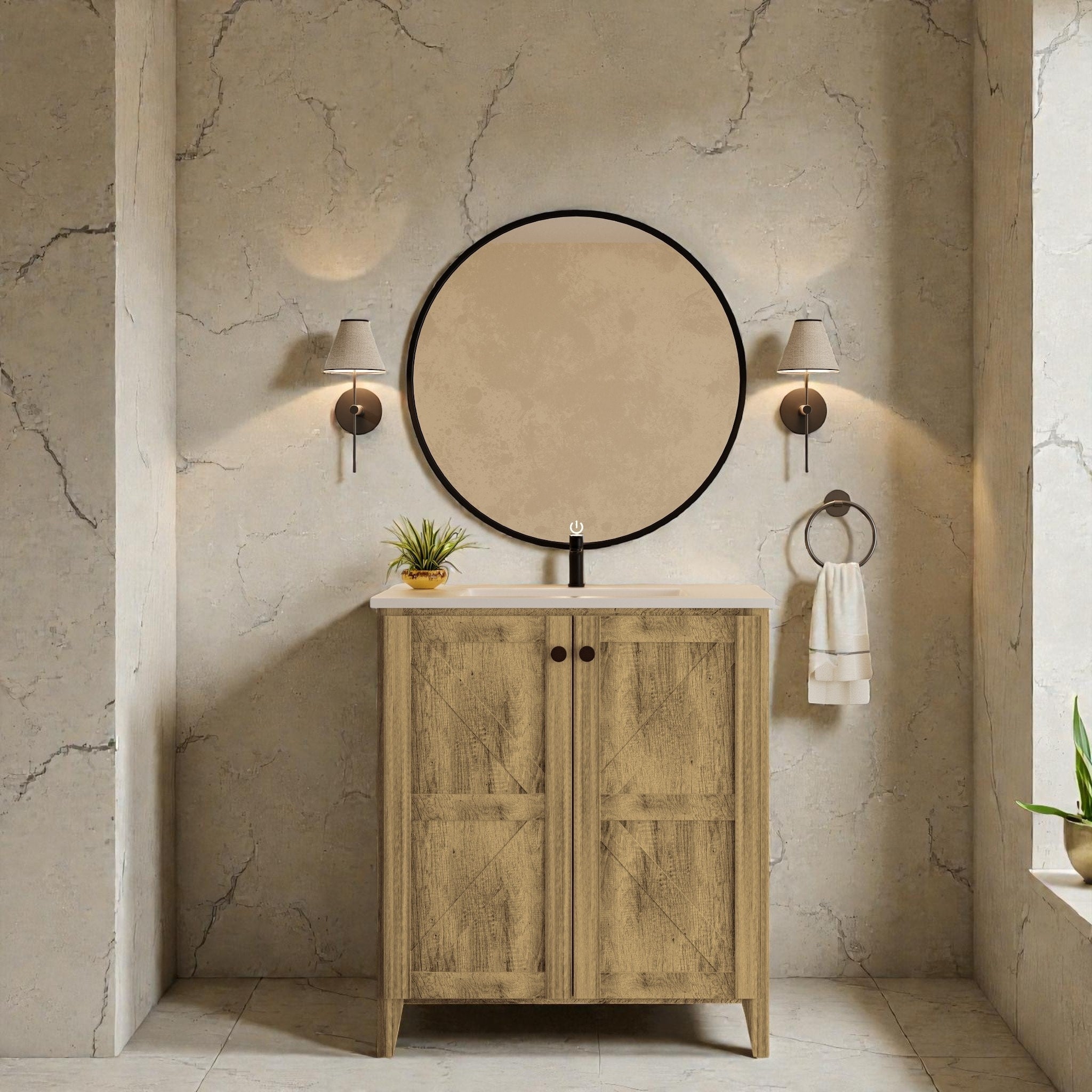 30 Inch Folding Bathroom Floor Cabinet With Ceramic Sink 1 Minute Tool Free Install Space Saving Freestanding Vanity