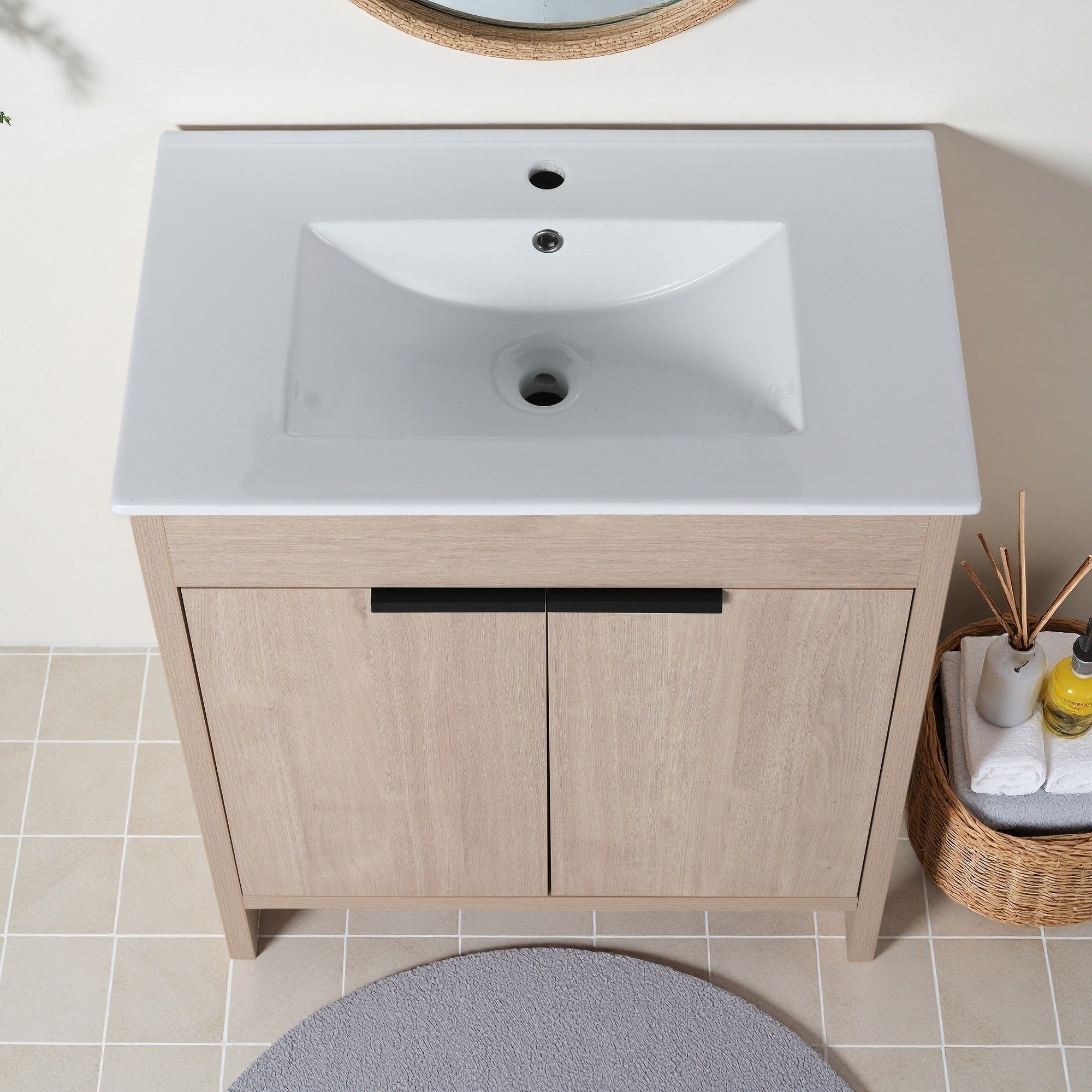 30 Inch Freestanding Bathroom Vanity With Ceramic Sink 2 Soft Close Cabinet Doors Adjustable Shelf Plywood Base