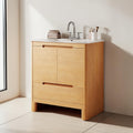 30 Inch Modern Bathroom Vanity With Ceramic Sink Natural Wood Grain Cabinet Soft Close Doors Drawer