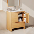 30 Inch Modern Bathroom Vanity With Ceramic Sink Natural Wood Grain Cabinet Solid Wood Frame