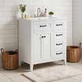 30 Inch White Bathroom Vanity With Ceramic Sink Freestanding Cabinet With Soft Close Drawers And Doors