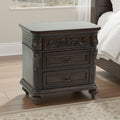30 Inches 3 Drawer Engraved Wooden Nightstand Brown